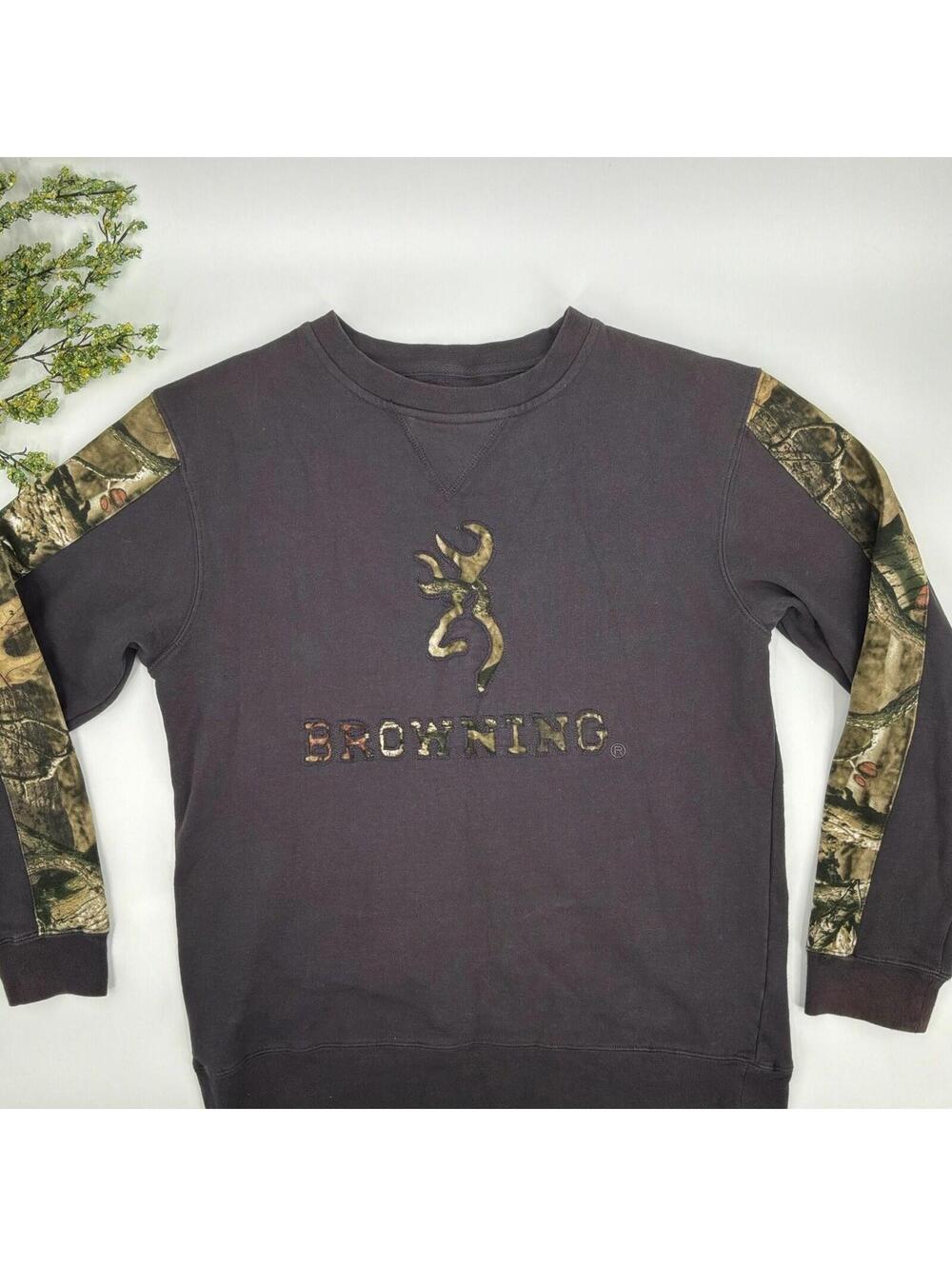 Browning Black Camo Crewneck Sweatshirt Size M Hunting Outdoors